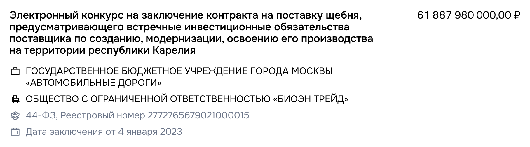 Карточка контракта